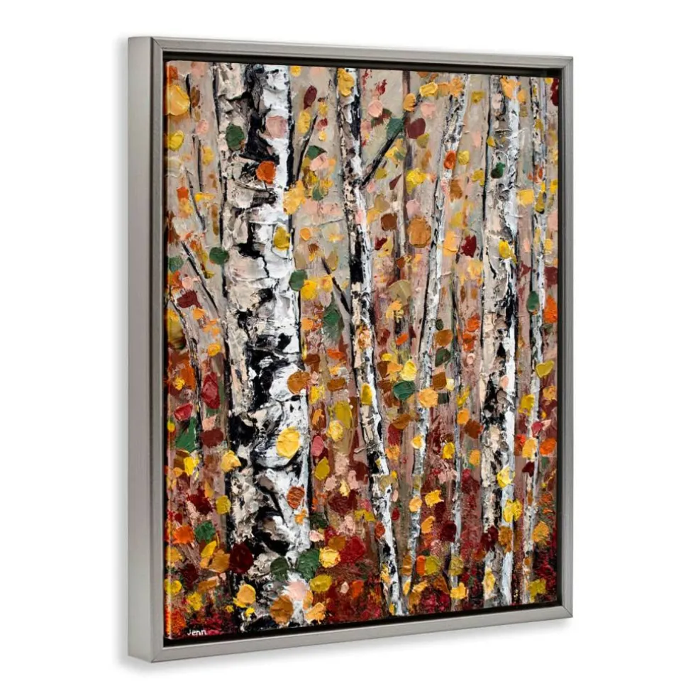 Stupell Industries Autumn Birch Trees Abstract Leaves Floater Framed Art