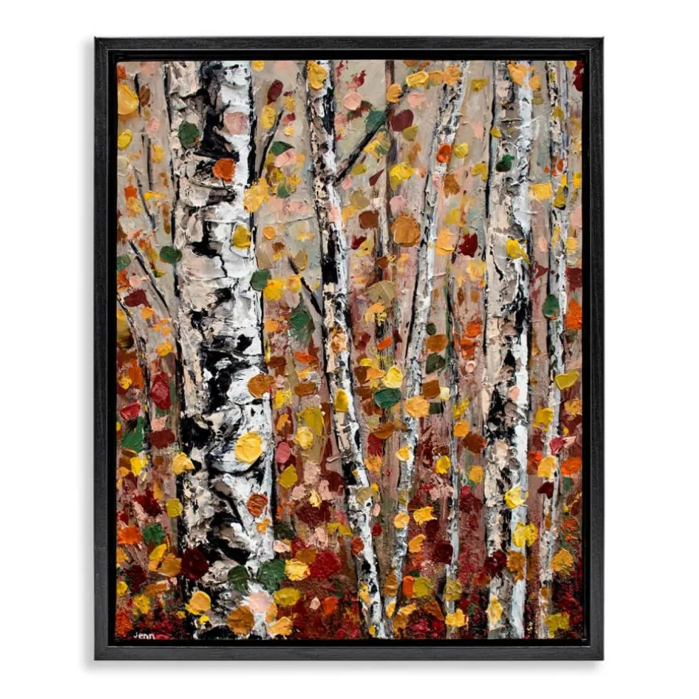 Stupell Industries Autumn Birch Trees Abstract Leaves Floater Framed Art