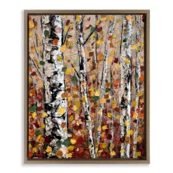 Stupell Industries Autumn Birch Trees Abstract Leaves Floater Framed Art