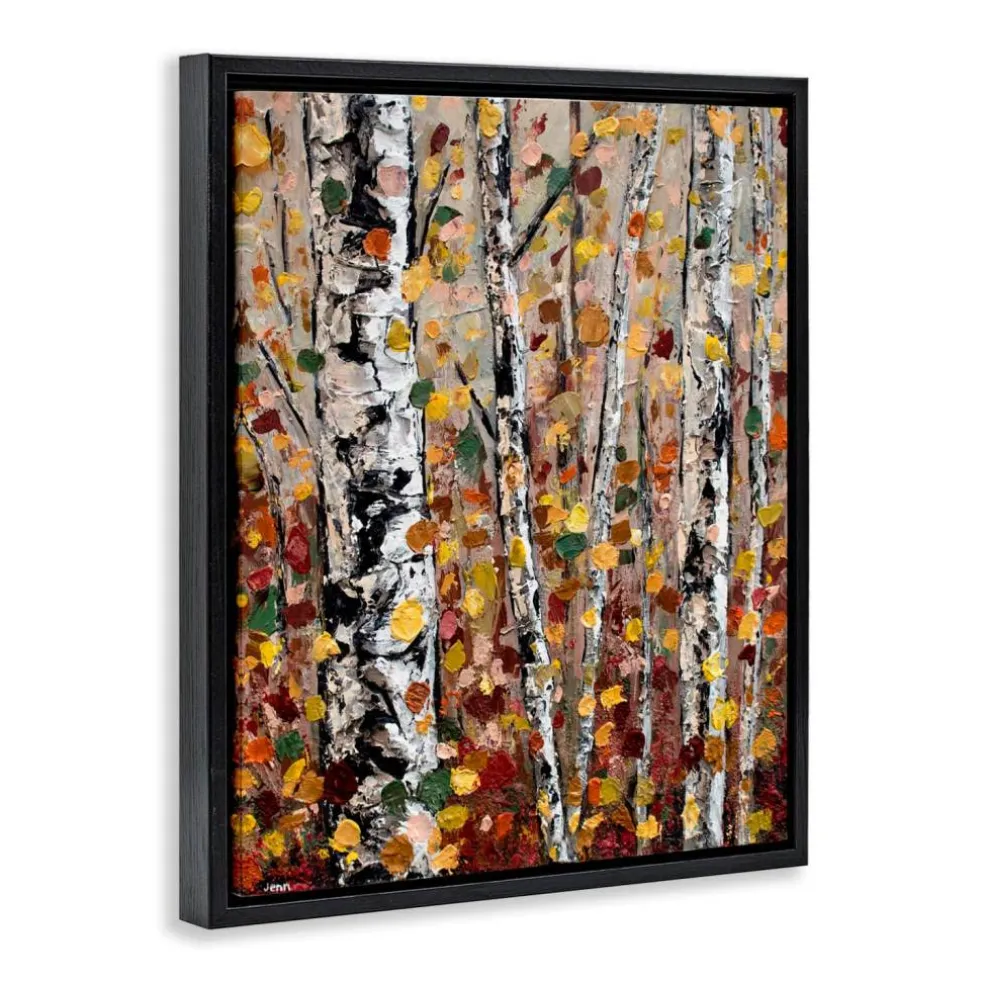 Stupell Industries Autumn Birch Trees Abstract Leaves Floater Framed Art