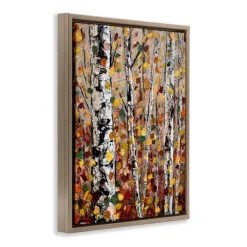 Stupell Industries Autumn Birch Trees Abstract Leaves Floater Framed Art