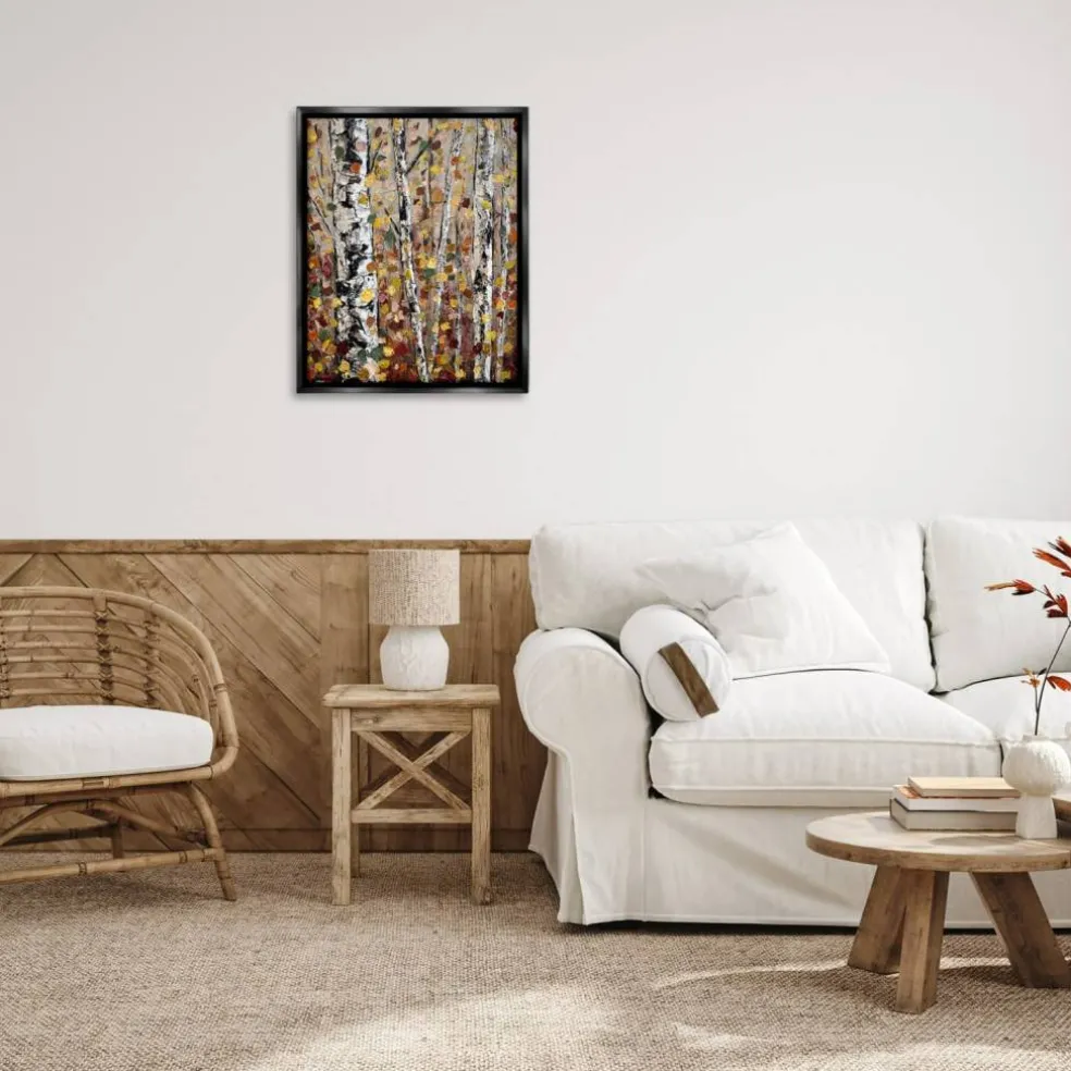 Stupell Industries Autumn Birch Trees Abstract Leaves Floater Framed Art