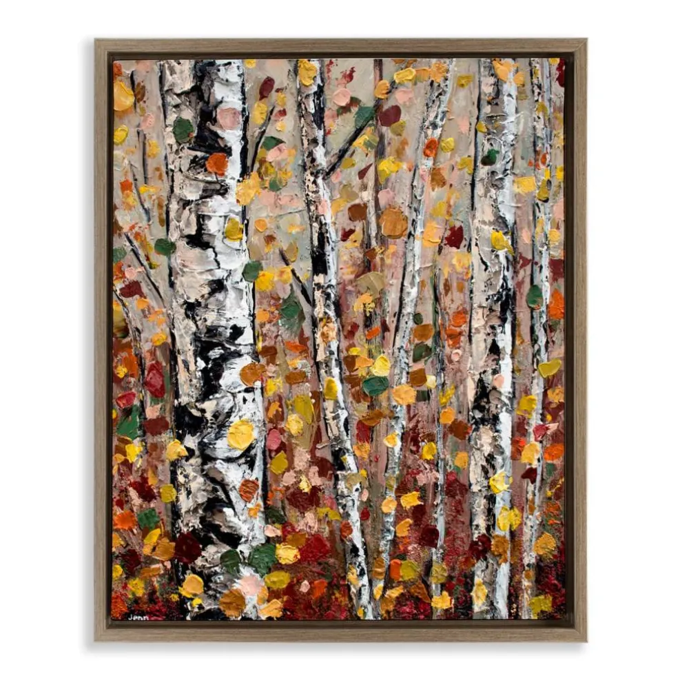 Stupell Industries Autumn Birch Trees Abstract Leaves Floater Framed Art