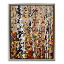 Stupell Industries Autumn Birch Trees Abstract Leaves Floater Framed Art