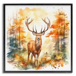 Stupell Industries Autumn Forest Stag Framed Giclee Art