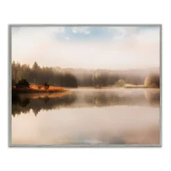 Stupell Industries Autumn Lake Misty Landscape Distant Pine Tree Forest Framed Giclee Art
