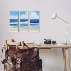 Stupell Industries Blue Beach Coast Triptych Incoming Summer Tide Waves,7" x 17"