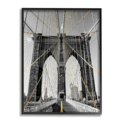 Stupell Industries Brooklyn Bridge Geometric Cable Architecture Design Urban Photography Framed Wall Art