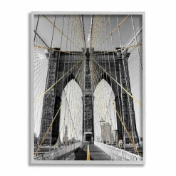 Stupell Industries Brooklyn Bridge Geometric Cable Architecture Design Urban Photography Framed Wall Art