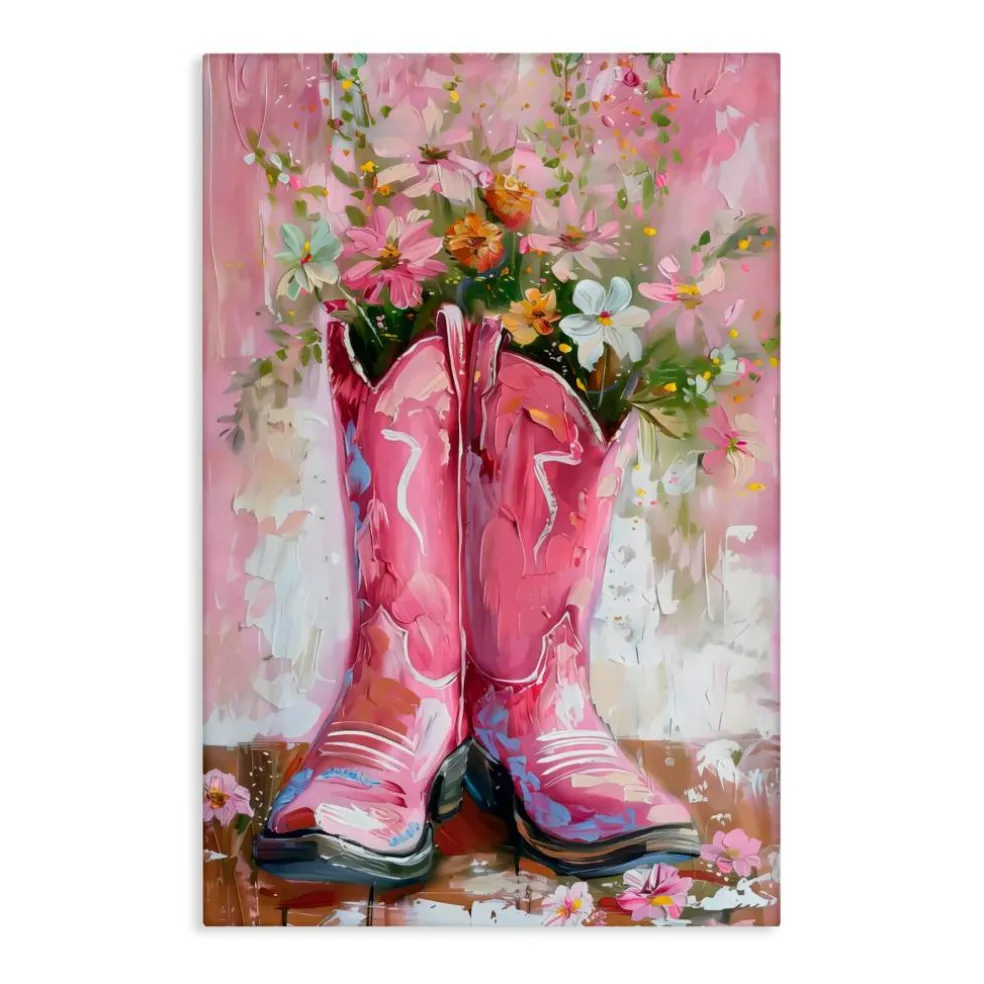 Stupell Industries Floral Boots Pink Cowgirl Canvas, design by LSR Design Studio