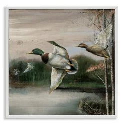 Stupell Industries Flying Ducks in Rustic Nature Framed Giclee Design by Ruane Manning