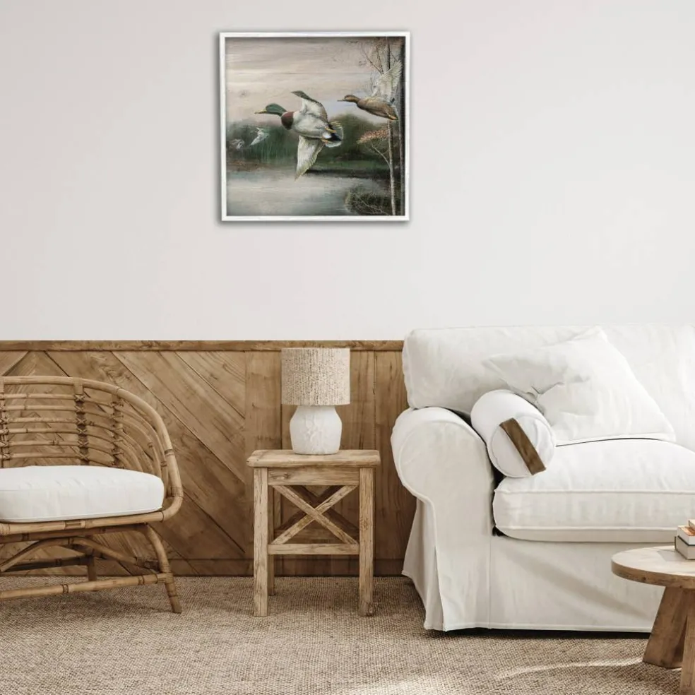 Stupell Industries Flying Ducks in Rustic Nature Framed Giclee Design by Ruane Manning