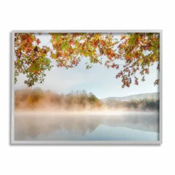 Stupell Industries Foggy Autumn Lake Landscape Fall Tree Leaf Overhang Framed Wall Art