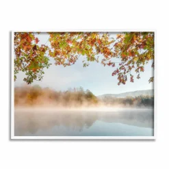 Stupell Industries Foggy Autumn Lake Landscape Fall Tree Leaf Overhang Framed Wall Art