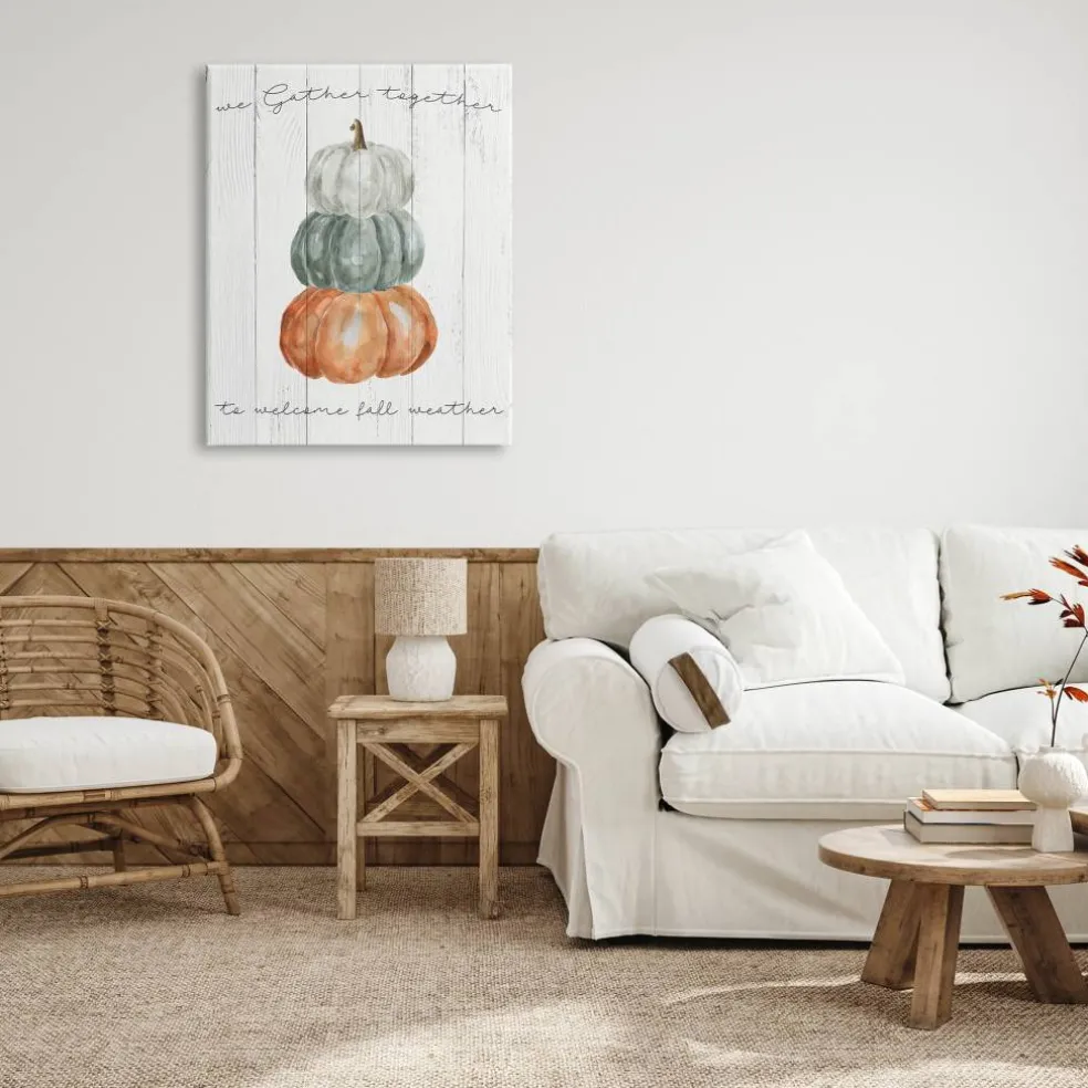 Stupell Industries Gather Together Fall Weather Pumpkins Canvas Wall Art