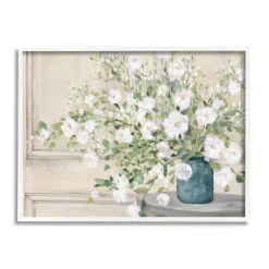 Stupell Industries Geranium Tabletop Country Still Life Painting Blooming Flowers Framed Wall Art