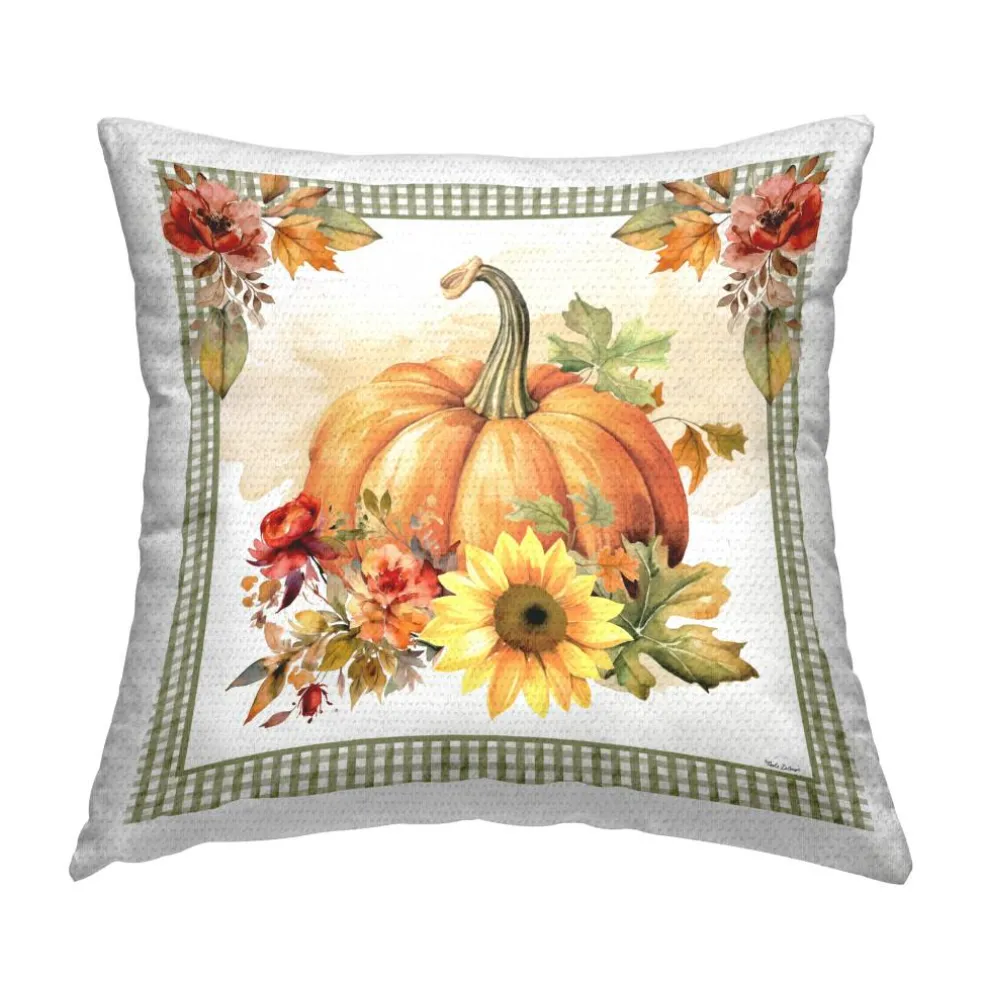 Stupell Industries Gingham Bordered Pumpkin Outdoor Printed Pillow