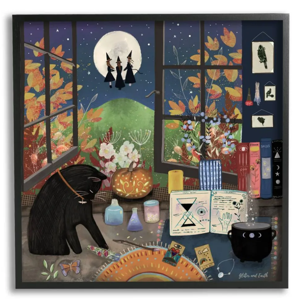 Stupell Industries Halloween Witches Autumn Moon Framed Giclee Art