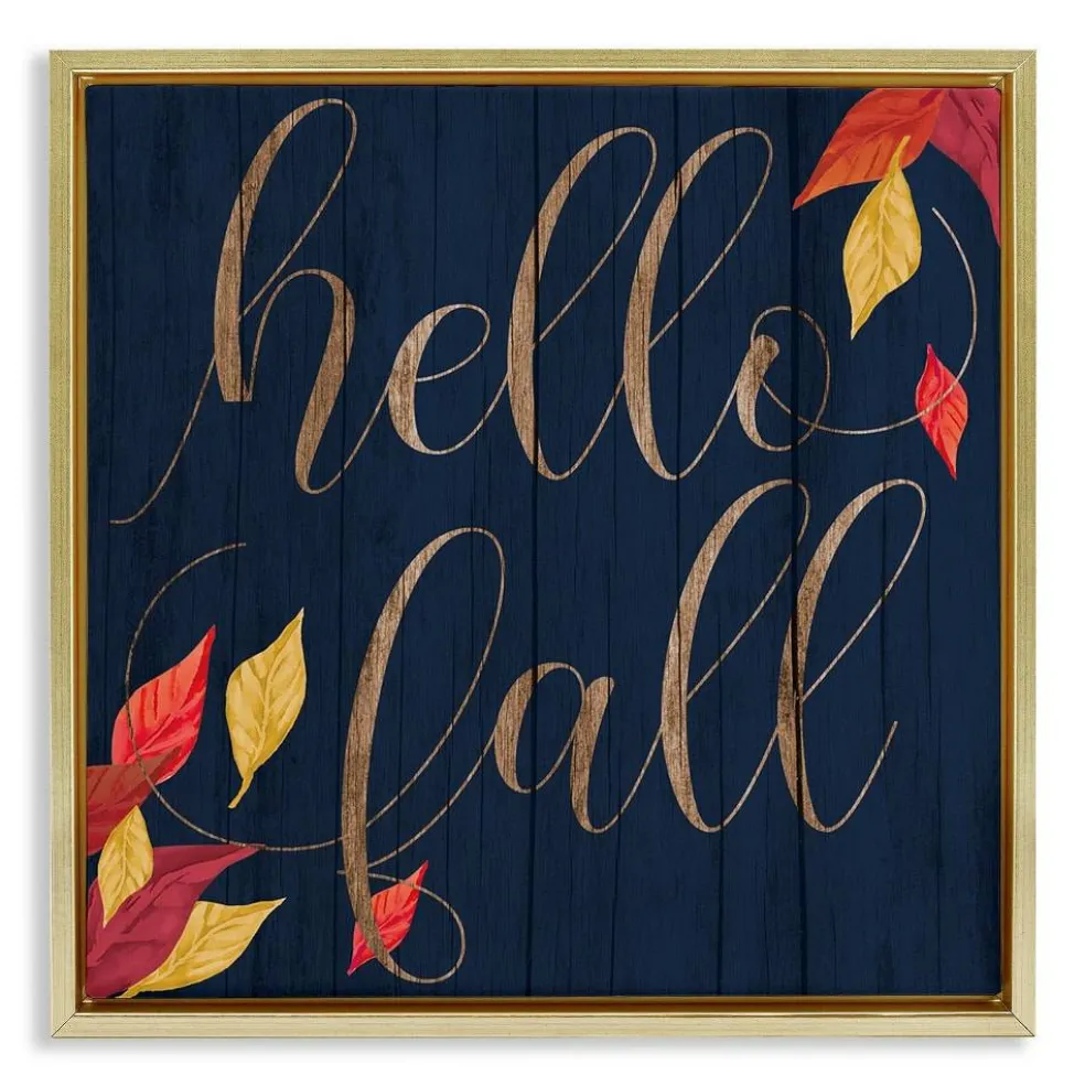 Stupell Industries Hello Fall with Autumn Foliage Floater Framed Art