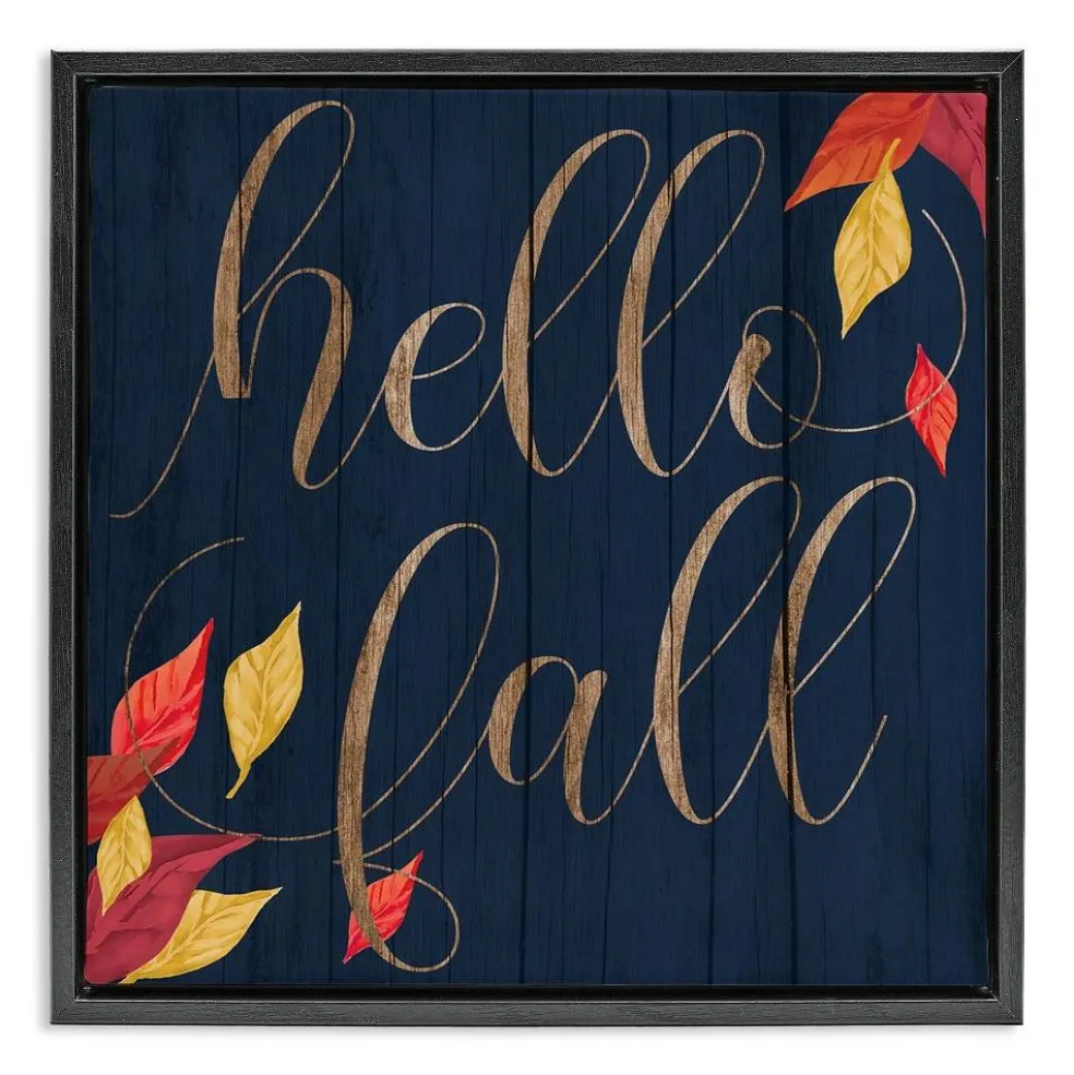 Stupell Industries Hello Fall with Autumn Foliage Floater Framed Art