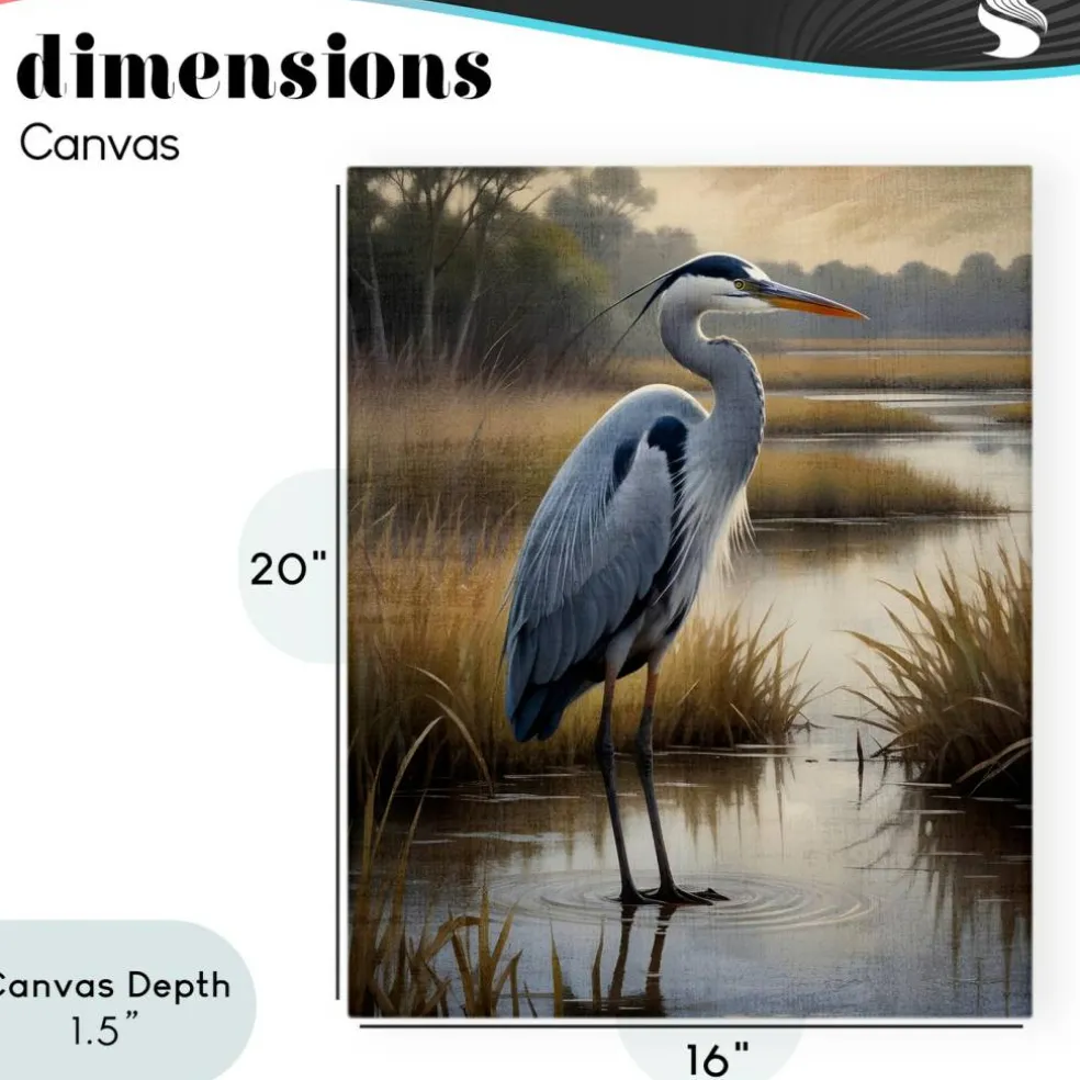 Stupell Industries Heron in Serene Marshlands Canvas, design by Susan Arnot