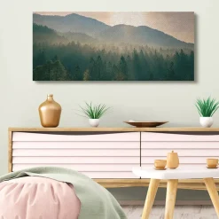 Stupell Industries Morning Sun over Misty Tree Forest Landscape Canvas Wall Art
