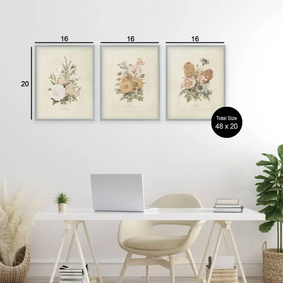 Stupell Industries Neutral Bouquet Studies 3pc Framed Giclee Set, design by Dan Meneely
