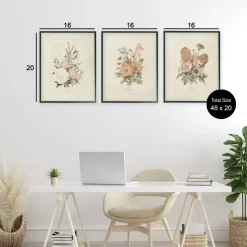 Stupell Industries Neutral Bouquet Studies 3pc Framed Giclee Set, design by Dan Meneely