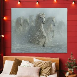 Stupell Industries Running Wild Horses Splashing Canvas, design by Collin Bogle
