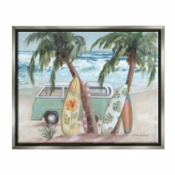 Stupell Industries Summer Waves Tropical Van Surfboards Floater Framed Art