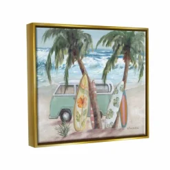 Stupell Industries Summer Waves Tropical Van Surfboards Floater Framed Art