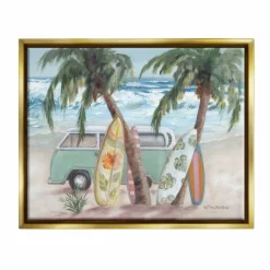 Stupell Industries Summer Waves Tropical Van Surfboards Floater Framed Art