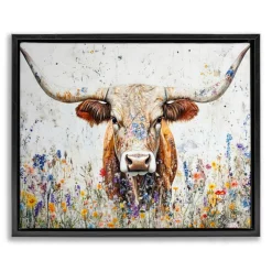 Stupell Industries Texas Longhorn Speckled Flowers Floating Frame By Franklyn Gregory