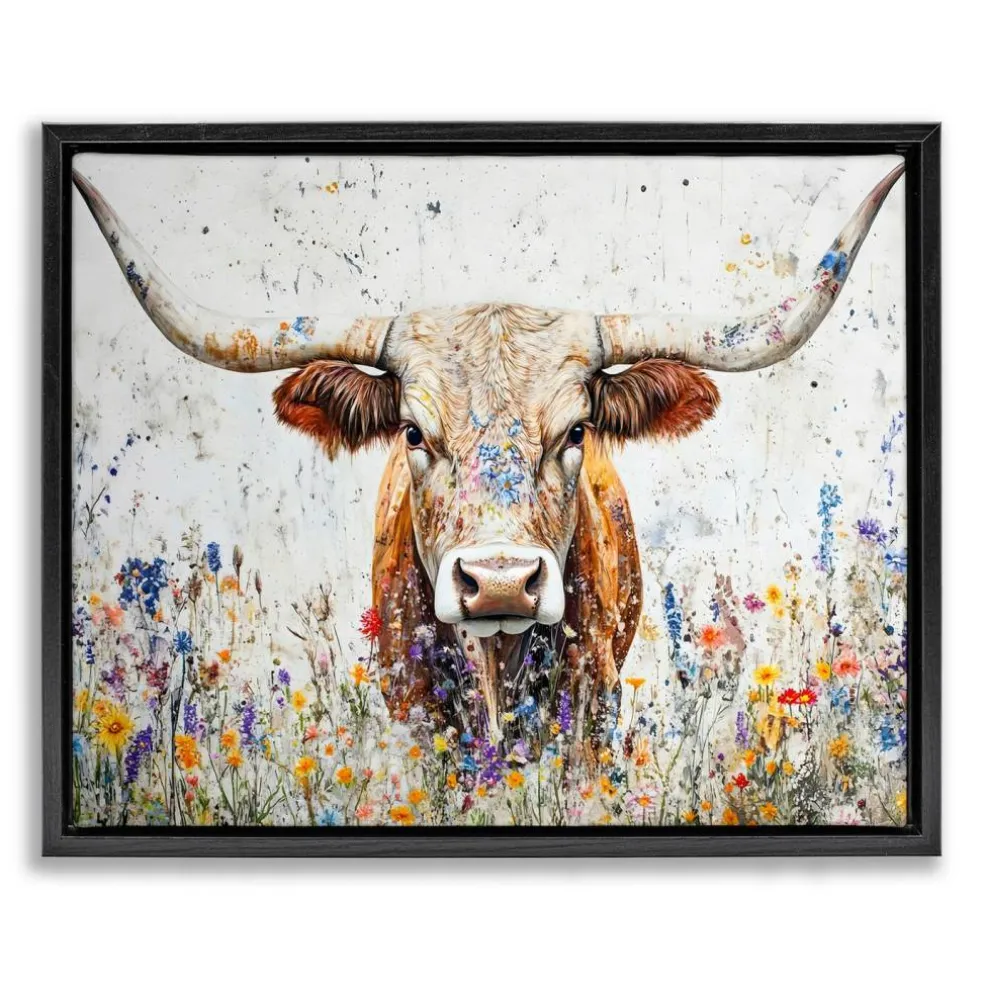 Stupell Industries Texas Longhorn Speckled Flowers Floating Frame By Franklyn Gregory