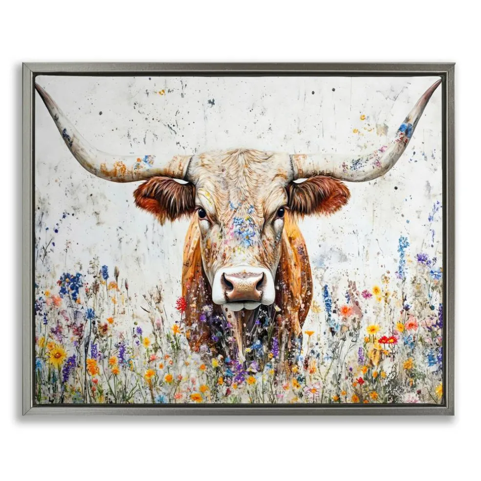 Stupell Industries Texas Longhorn Speckled Flowers Floating Frame By Franklyn Gregory