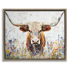 Stupell Industries Texas Longhorn Speckled Flowers Floating Frame By Franklyn Gregory
