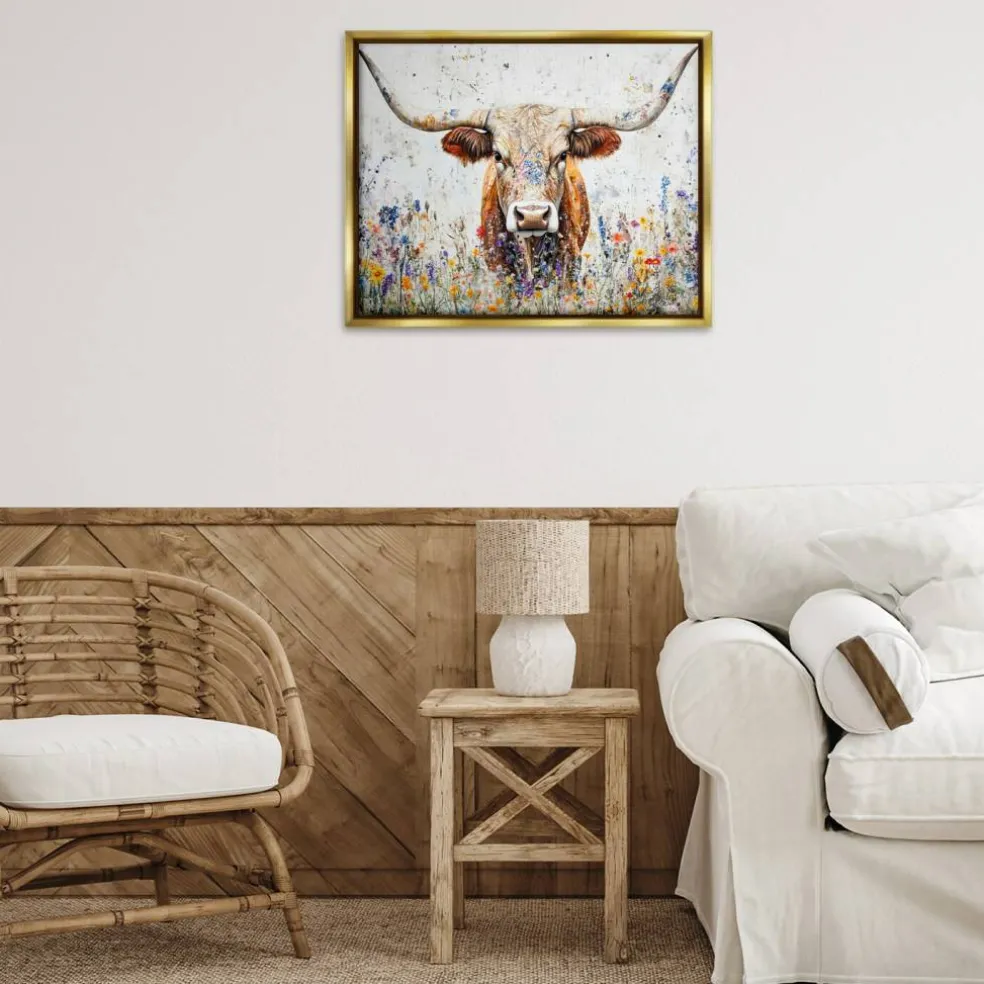 Stupell Industries Texas Longhorn Speckled Flowers Floating Frame By Franklyn Gregory