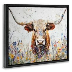 Stupell Industries Texas Longhorn Speckled Flowers Floating Frame By Franklyn Gregory
