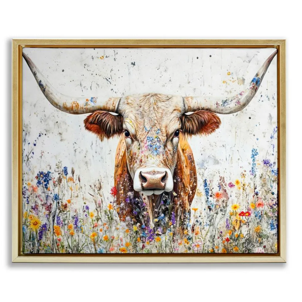 Stupell Industries Texas Longhorn Speckled Flowers Floating Frame By Franklyn Gregory