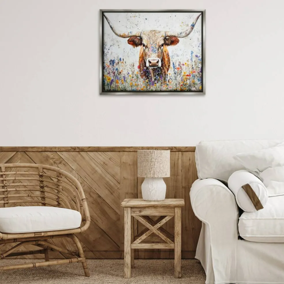 Stupell Industries Texas Longhorn Speckled Flowers Floating Frame By Franklyn Gregory