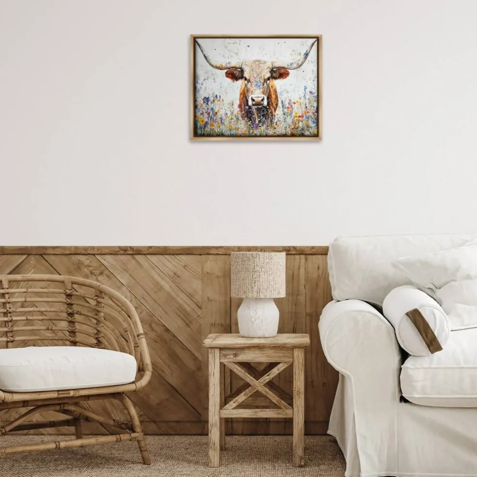 Stupell Industries Texas Longhorn Speckled Flowers Floating Frame By Franklyn Gregory