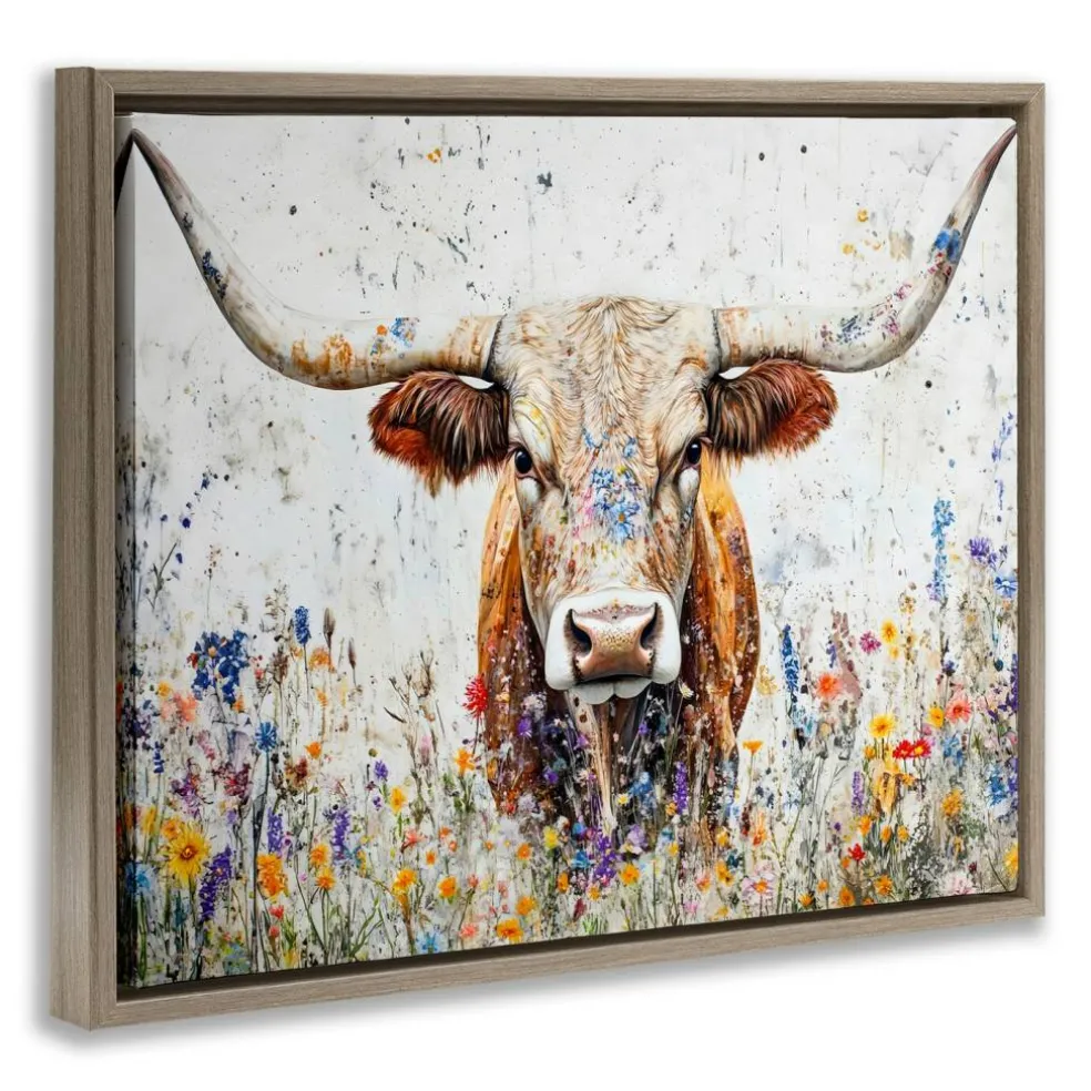 Stupell Industries Texas Longhorn Speckled Flowers Floating Frame By Franklyn Gregory