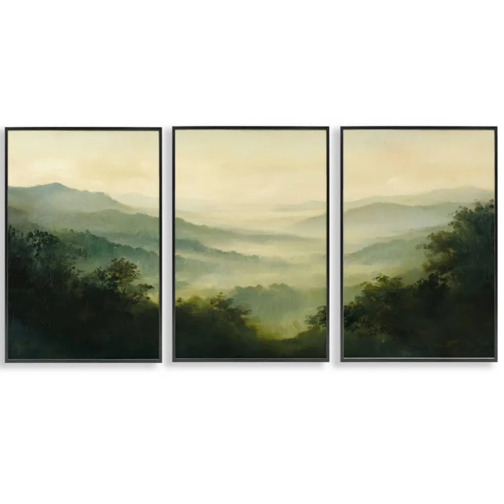 Stupell Industries Through The Haze Mountain Panorama 3pc Framed Giclee Set, design by Petal Prints Design