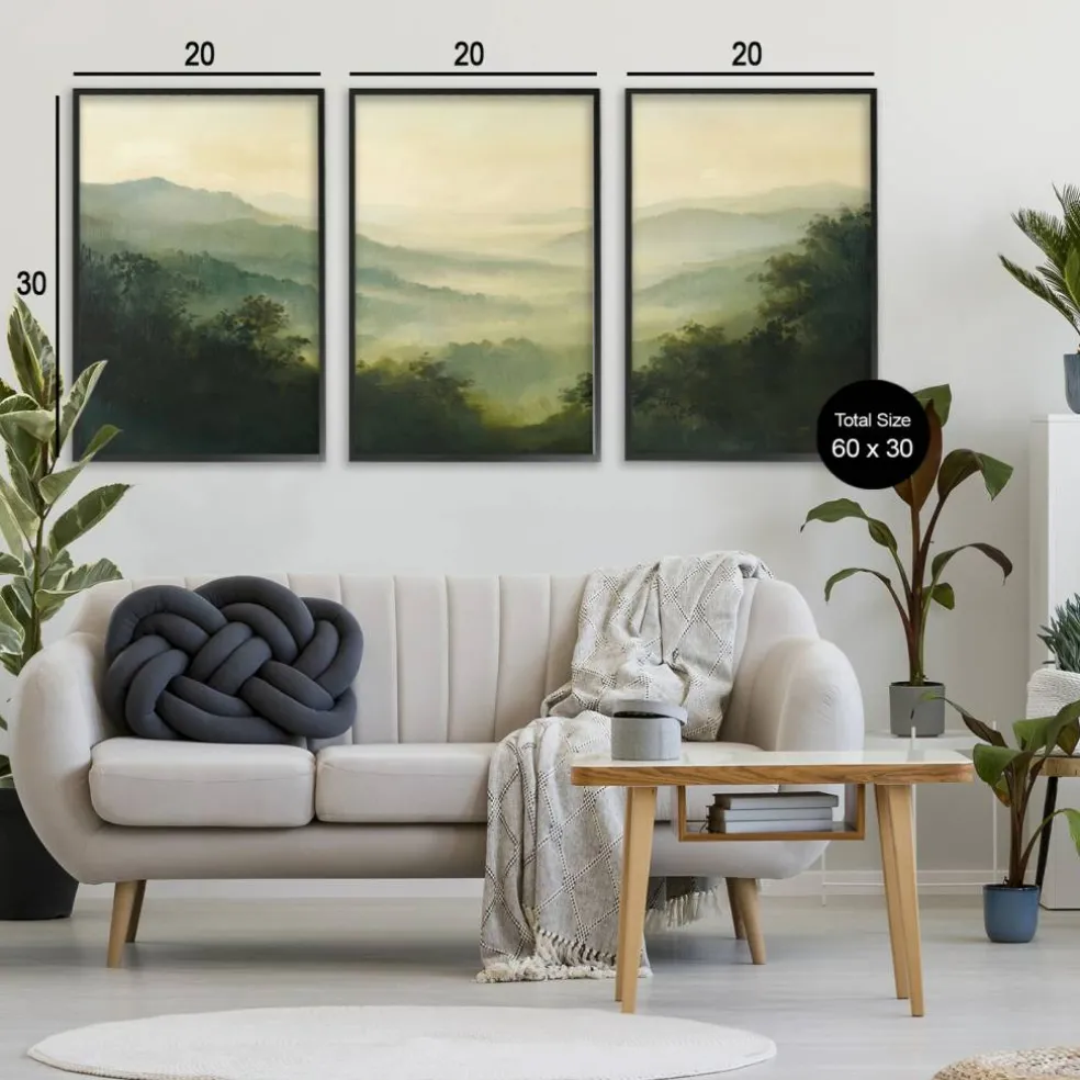 Stupell Industries Through The Haze Mountain Panorama 3pc Framed Giclee Set, design by Petal Prints Design