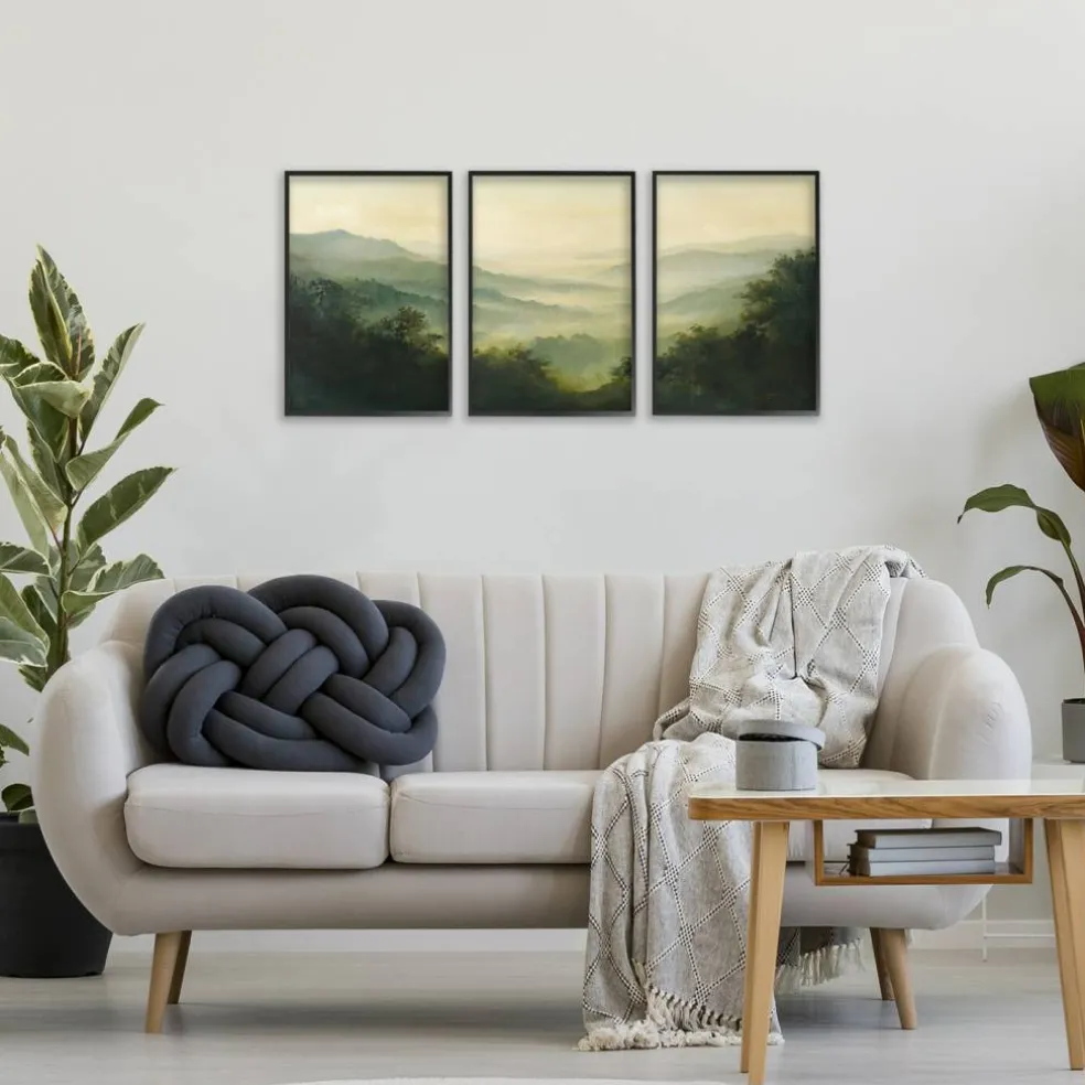 Stupell Industries Through The Haze Mountain Panorama 3pc Framed Giclee Set, design by Petal Prints Design