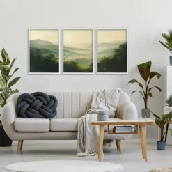 Stupell Industries Through The Haze Mountain Panorama 3pc Framed Giclee Set, design by Petal Prints Design