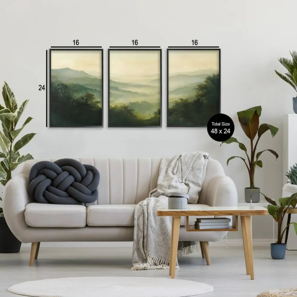 Stupell Industries Through The Haze Mountain Panorama 3pc Framed Giclee Set, design by Petal Prints Design