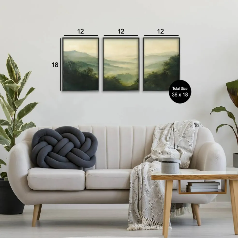 Stupell Industries Through The Haze Mountain Panorama 3pc Framed Giclee Set, design by Petal Prints Design