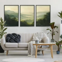 Stupell Industries Through The Haze Mountain Panorama 3pc Framed Giclee Set, design by Petal Prints Design