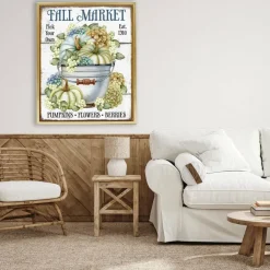 Stupell Industries Vintage Pumpkins & Hydgrangea Floater Framed Art
